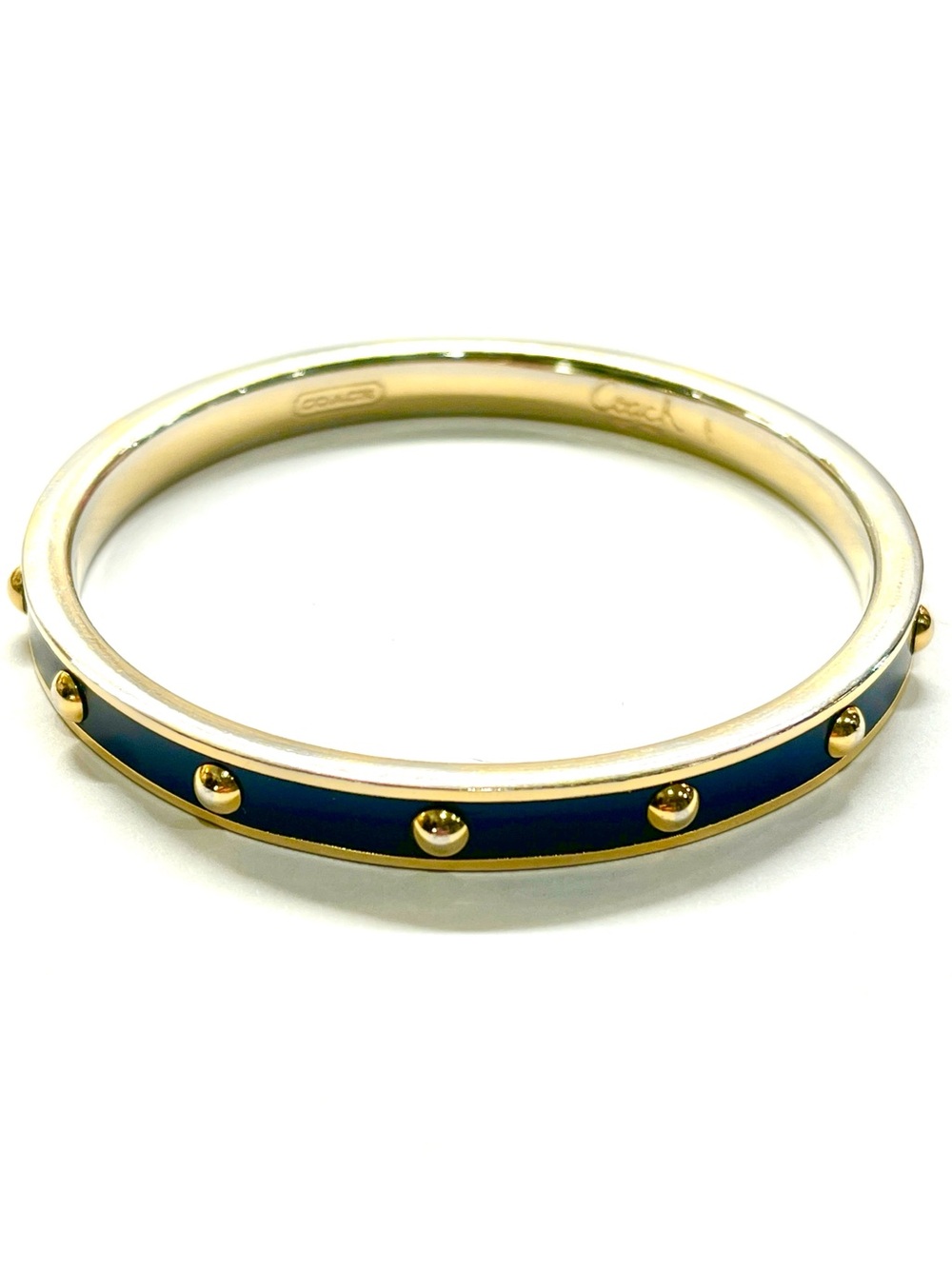 Coach Goldtone Blue Enamel Studded Bangle Bracelet EUC